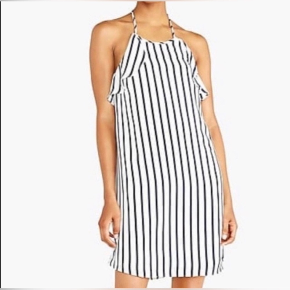 J. Crew Navy and White Striped Halter Dress